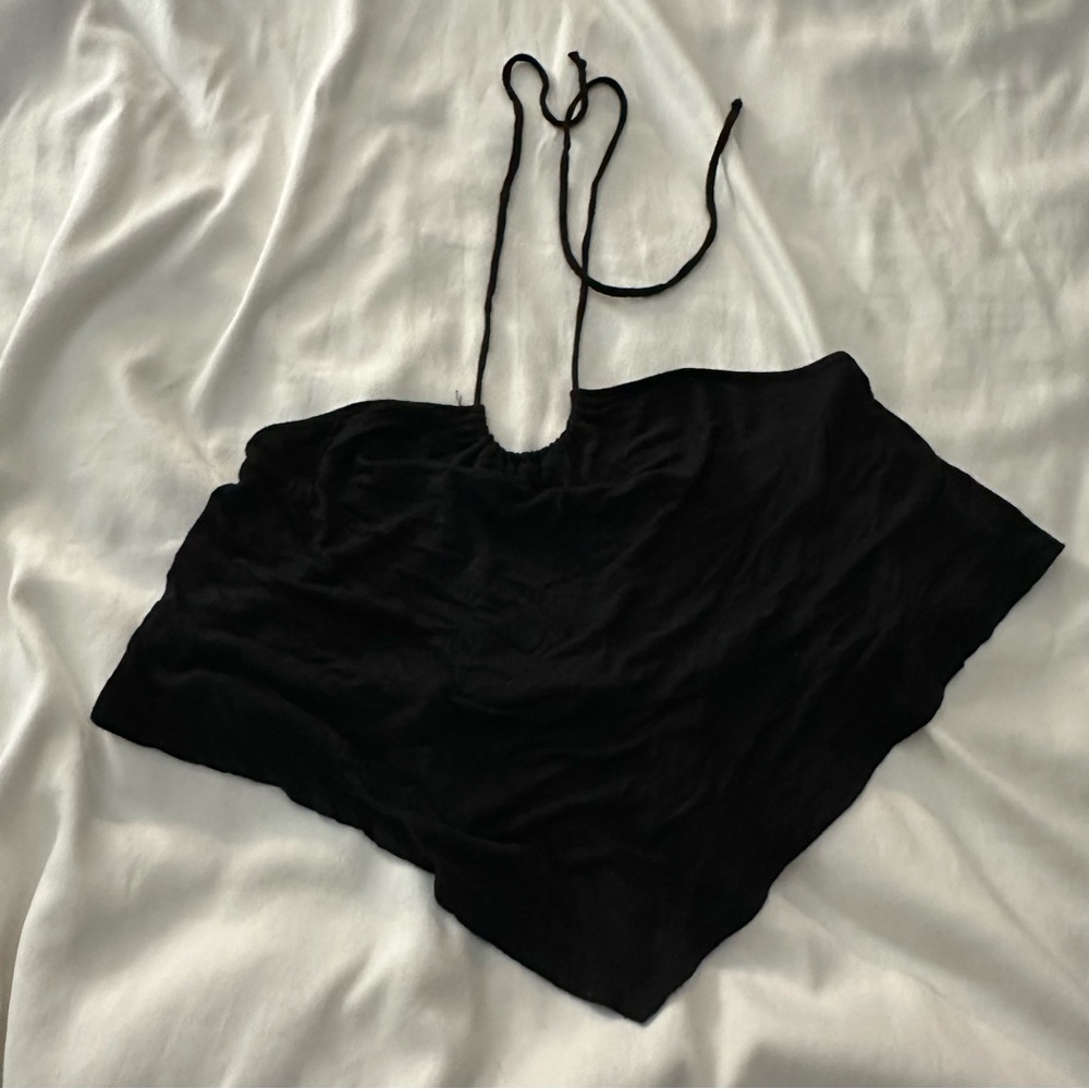 Black Tie Neck Crop Top